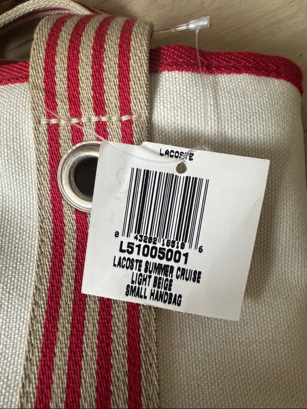 NWT Vintage Y2K Lacoste Cream Canvas Mini Tote with Red Stripes - Picture 8 of 11